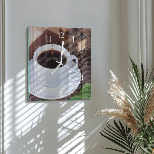 Ceas pătrat de perete din sticlă Cafea