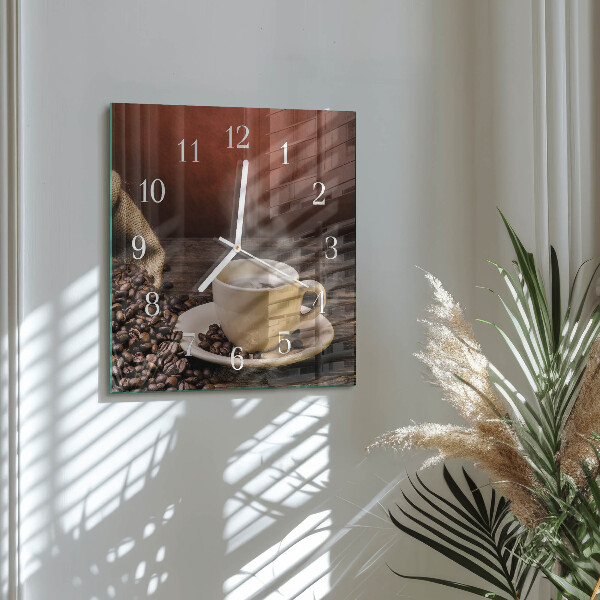 Ceas pătrat de perete din sticlă Cafea