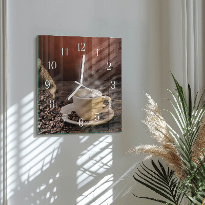 Ceas pătrat de perete din sticlă Cafea