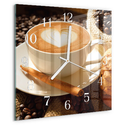 Ceas pătrat de perete din sticlă Inimă de cafea