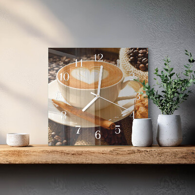 Ceas pătrat de perete din sticlă Inimă de cafea