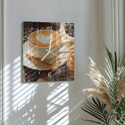 Ceas pătrat de perete din sticlă Inimă de cafea