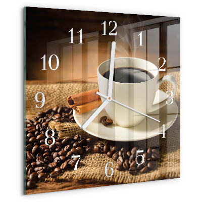 Ceas pătrat de perete din sticlă Cafea