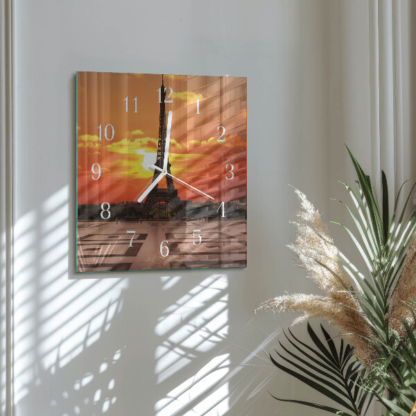 Ceas pătrat de perete din sticlă Turnul Eiffel