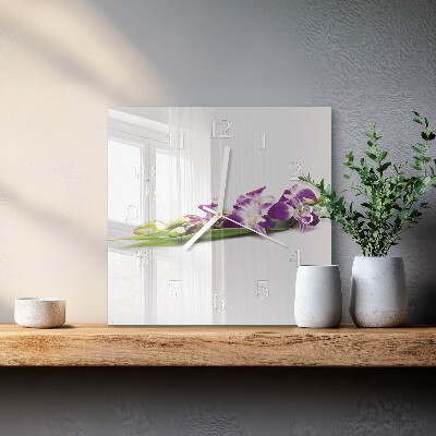 Ceas pătrat de perete din sticlă Flori