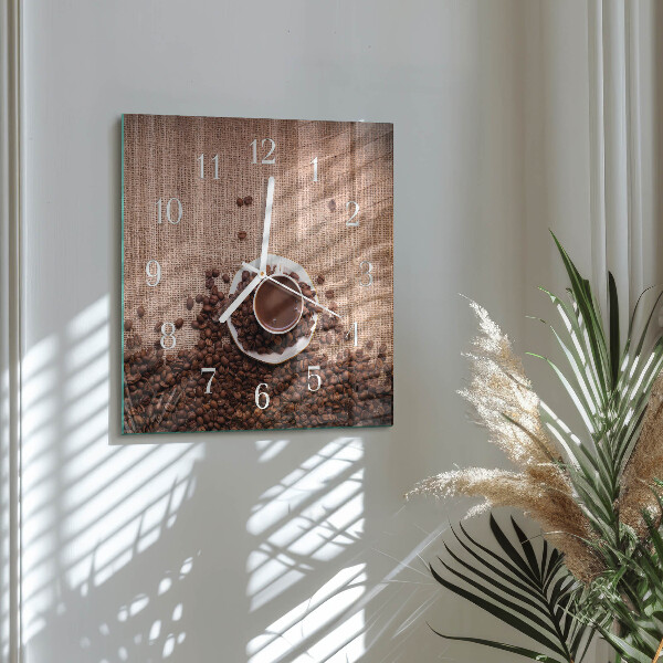 Ceas pătrat de perete din sticlă Boabe de cafea