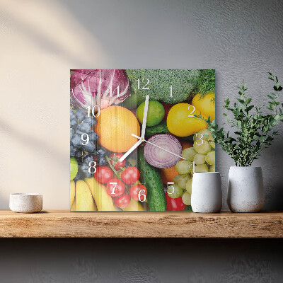 Ceas pătrat de perete din sticlă Fructe și legume
