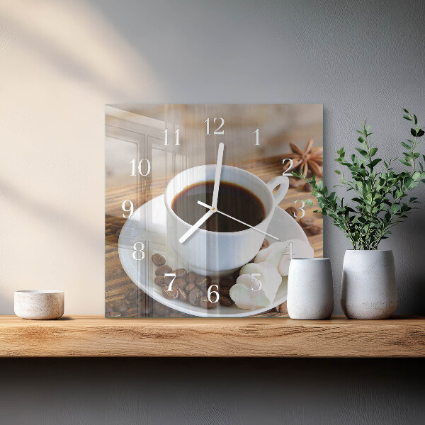 Ceas pătrat de perete din sticlă Cafea