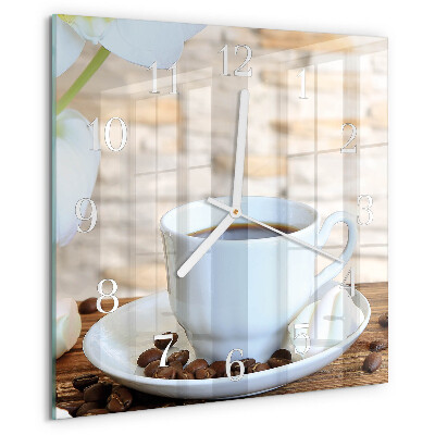 Ceas pătrat de perete din sticlă Cafea