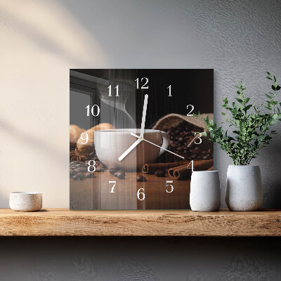 Ceas pătrat de perete din sticlă Cafea