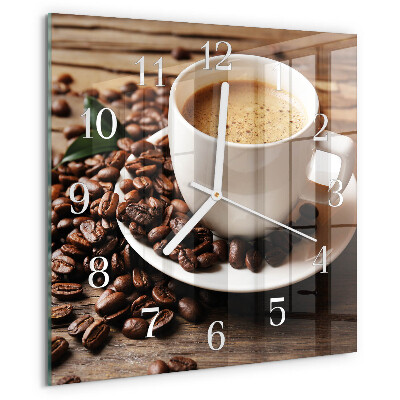 Ceas pătrat de perete din sticlă Cafea