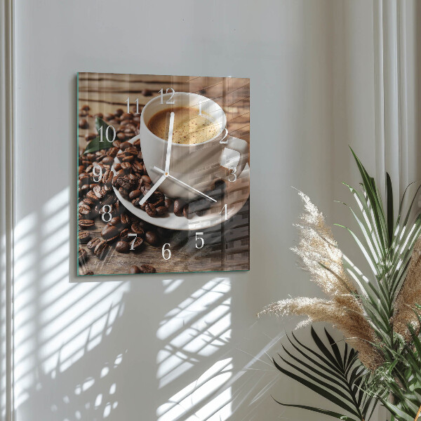 Ceas pătrat de perete din sticlă Cafea