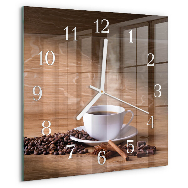 Ceas pătrat de perete din sticlă Cafea
