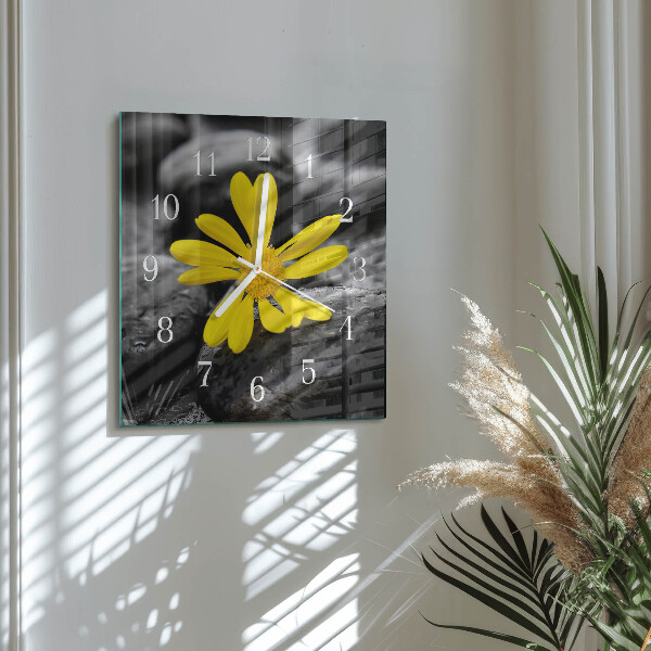 Ceas pătrat de perete din sticlă Floare