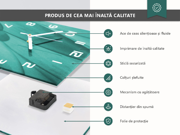 Ceas pătrat de perete din sticlă Cafea