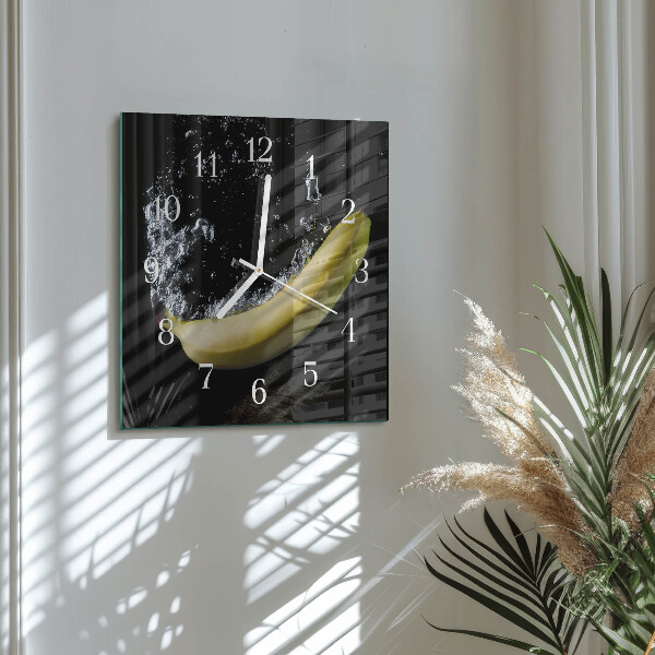 Ceas pătrat de perete din sticlă Banană