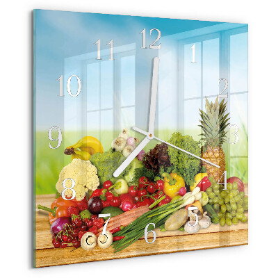 Ceas pătrat de perete din sticlă Legume Fructe