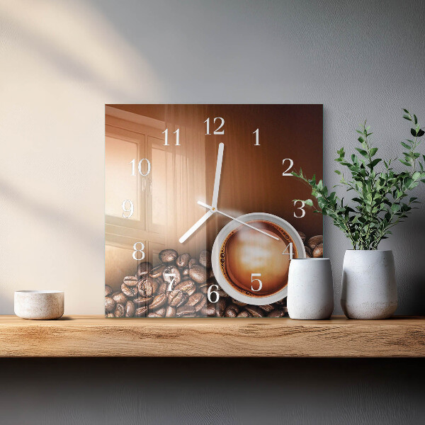 Ceas pătrat de perete din sticlă Cafea