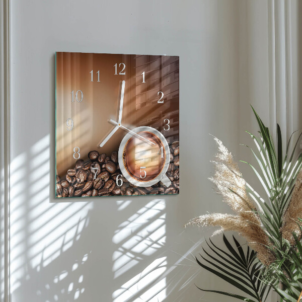Ceas pătrat de perete din sticlă Cafea