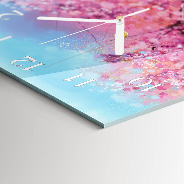 Ceas pătrat de perete din sticlă Model floral