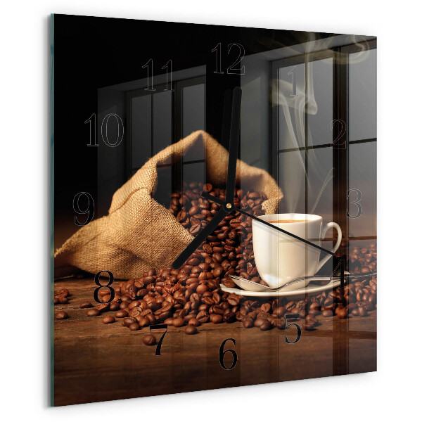 Ceas din sticlă pătrat Boabe de cafea