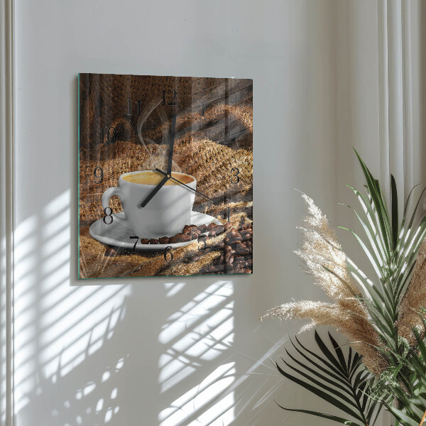 Ceas din sticlă pătrat Boabe de cafea