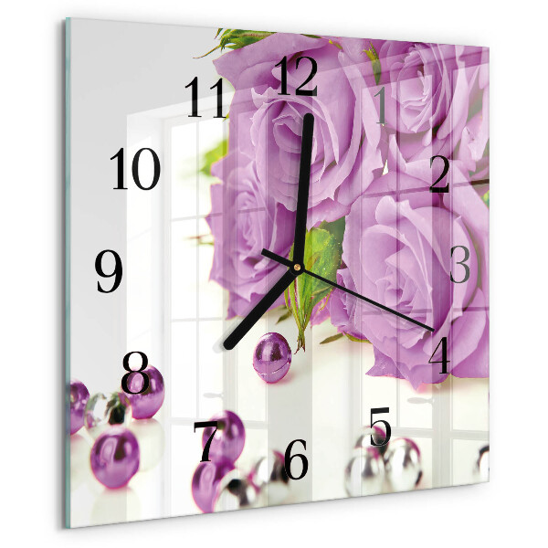 Ceas din sticlă pătrat Trandafiri