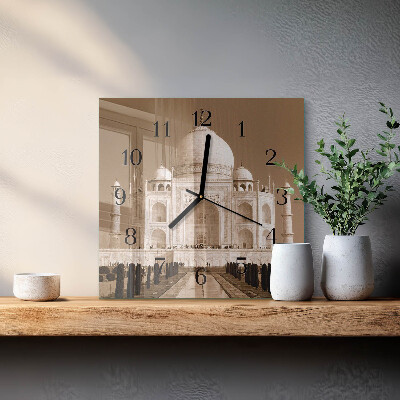 Ceas din sticlă pătrat Taj Mahal Sepia