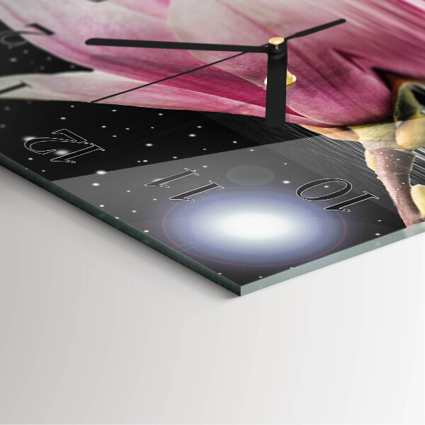 Ceas din sticlă pătrat Floare de magnolie