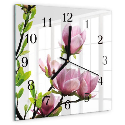 Ceas din sticlă pătrat Floare de magnolie