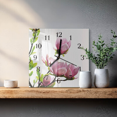 Ceas din sticlă pătrat Floare de magnolie