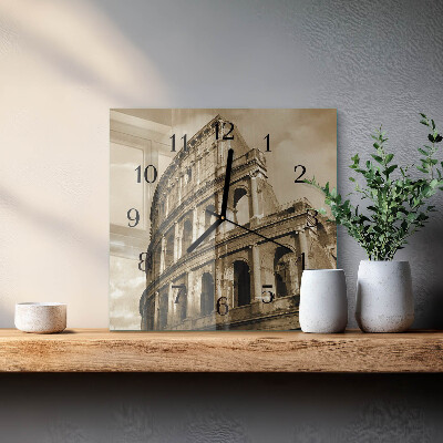 Ceas din sticlă pătrat Colosseumul Sepia