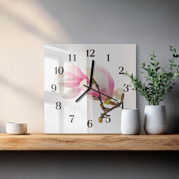 Ceas din sticlă pătrat Floare de magnolie