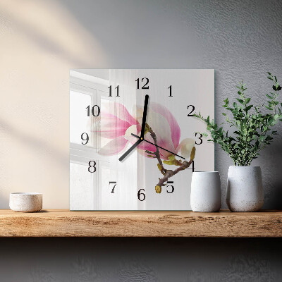 Ceas din sticlă pătrat Floare de magnolie