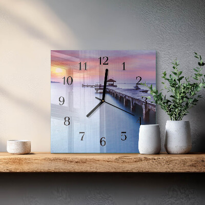 Ceas din sticlă pătrat Pod de lemn