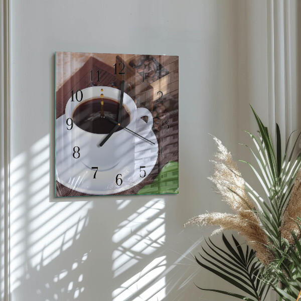 Ceas din sticlă pătrat Cafea