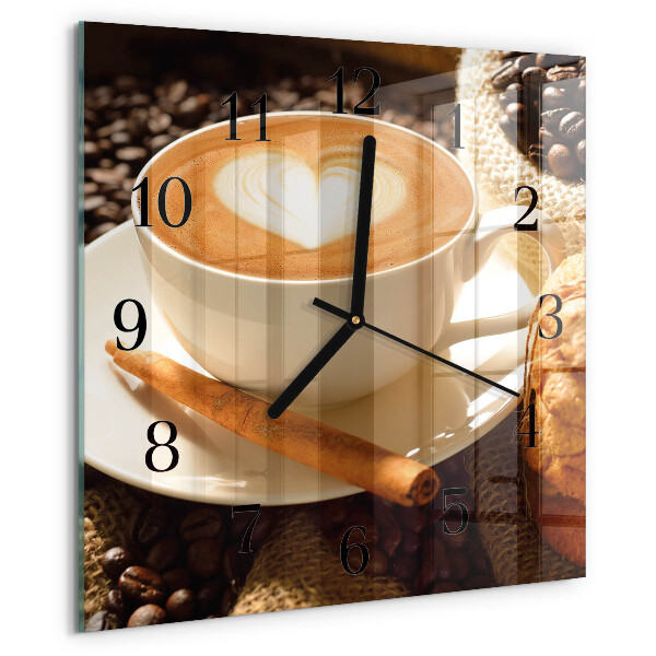 Ceas din sticlă pătrat Inimă de cafea