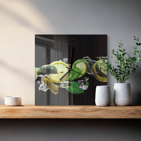 Ceas din sticlă pătrat Lămâie și lime