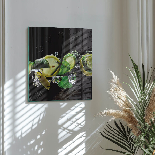 Ceas din sticlă pătrat Lămâie și lime