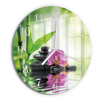 Ceas rotund de perete din sticlă Orhideea Spa