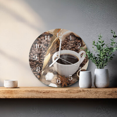 Ceas rotund de perete din sticlă Cafea
