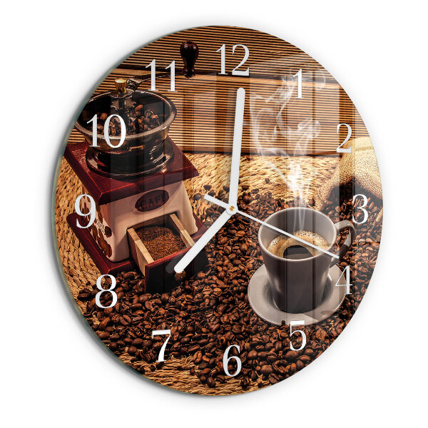 Ceas rotund de perete din sticlă Boabe de cafea