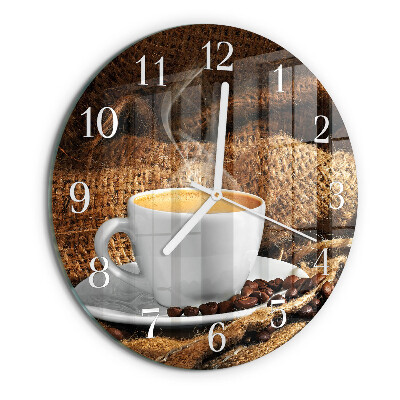 Ceas rotund de perete din sticlă Boabe de cafea