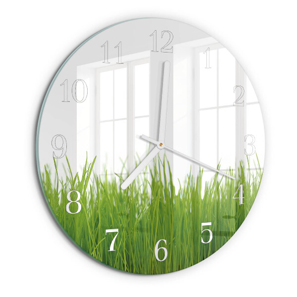 Ceas rotund de perete din sticlă Iarbă