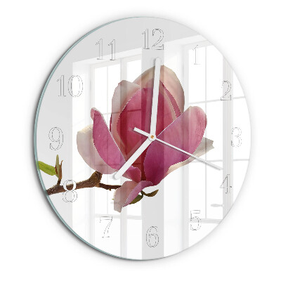 Ceas rotund de perete din sticlă Floare de magnolie