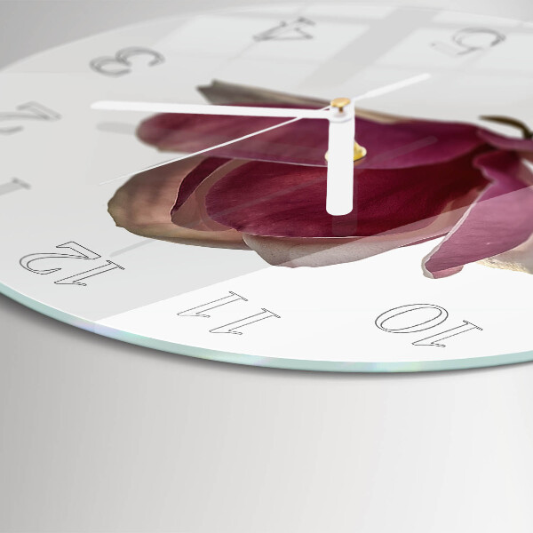 Ceas rotund de perete din sticlă Floare de magnolie