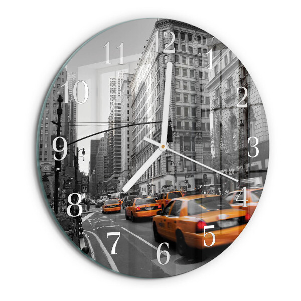 Ceas rotund de perete din sticlă Taxi din New York