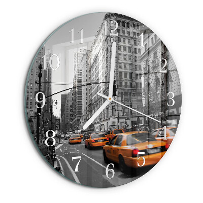 Ceas rotund de perete din sticlă Taxi din New York