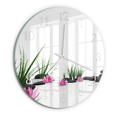 Ceas rotund de perete din sticlă Floare de lotus
