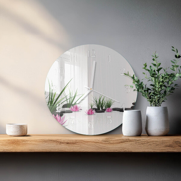 Ceas rotund de perete din sticlă Floare de lotus